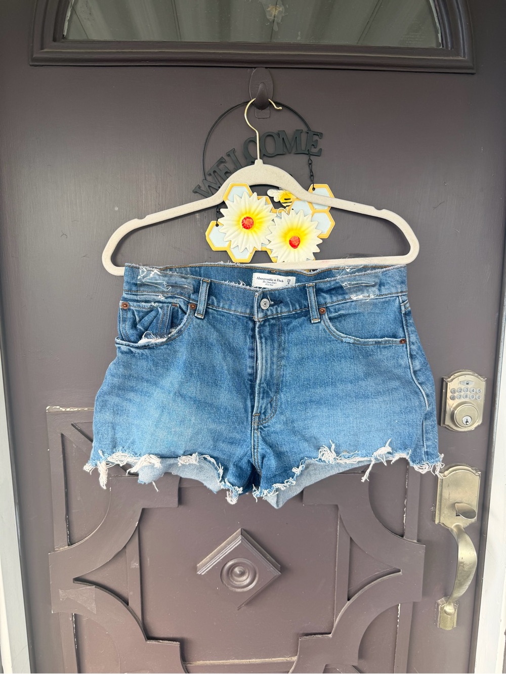 Abercrombie & Fitch Blue Frayed Hem Denim Shorts